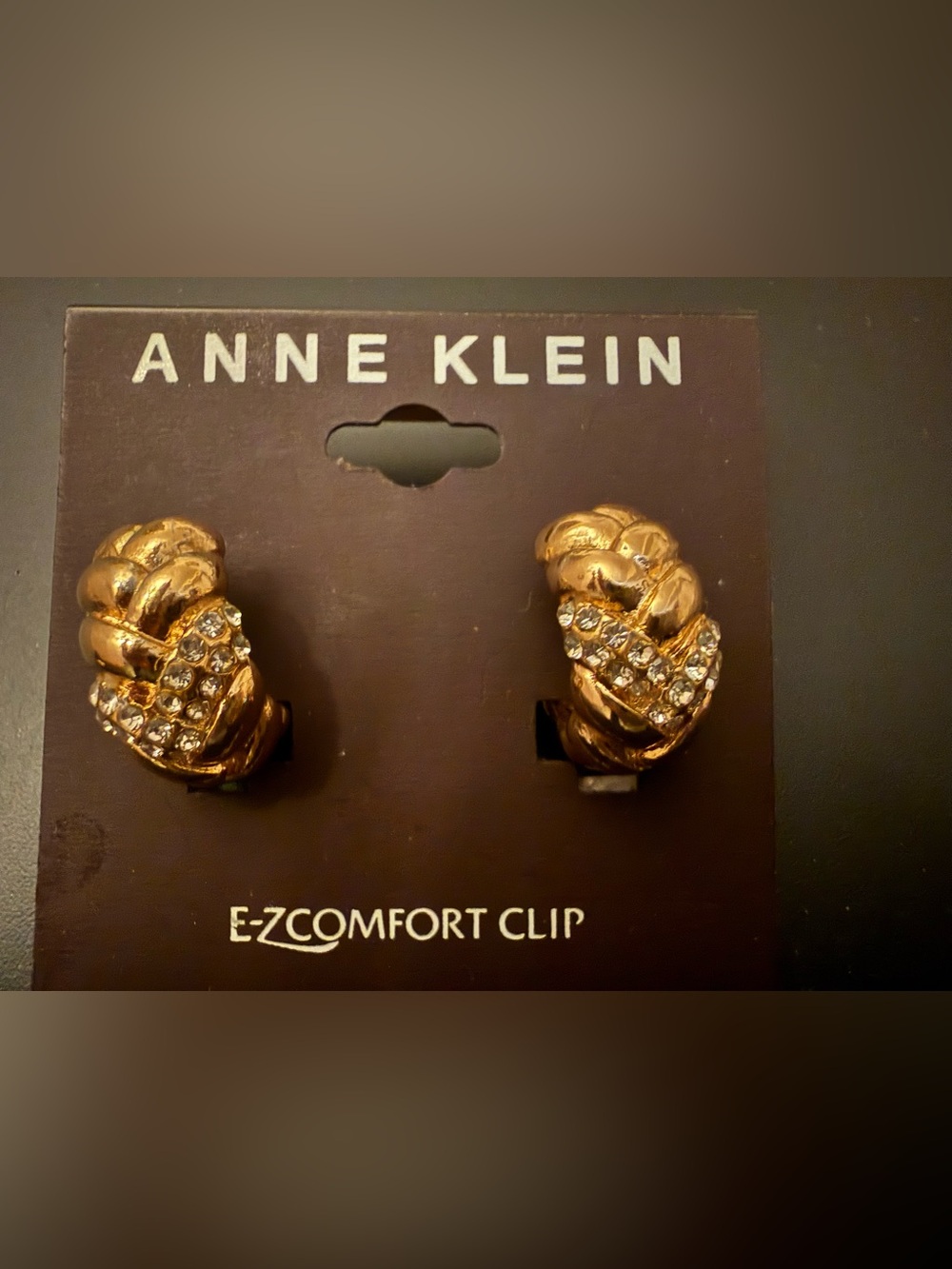 Anne Klein Gold Braided Crystal Clip Hoop Earrings